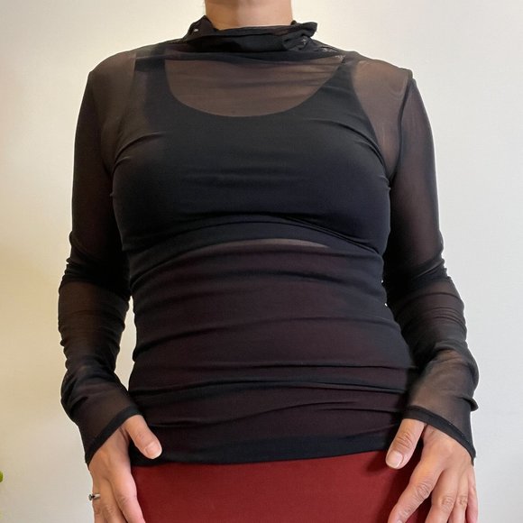 Sarah Pacini Sheer Mock Neck Long Sleeve -S- - Picture 4 of 7